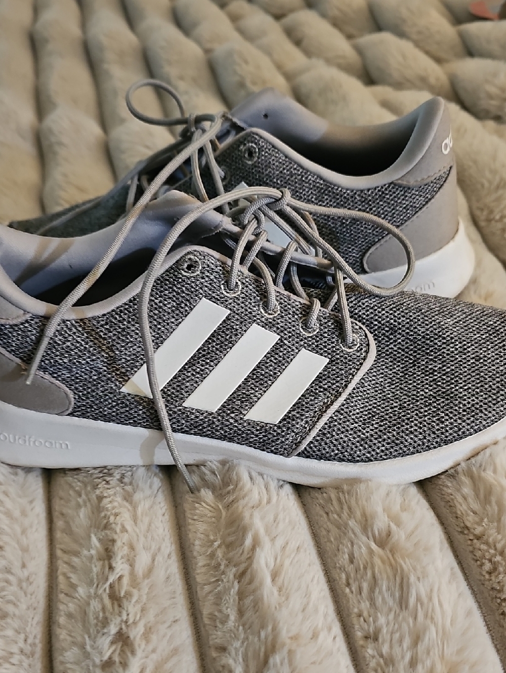 adidas Gray Knit Running Shoes with White Stripes